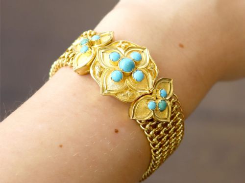 ANTIQUE 180CT TURQUOISE AND 21CT YELLOW GOLD BRACELET CIRCA 1850 - ADDITIONAL PHOTO 2