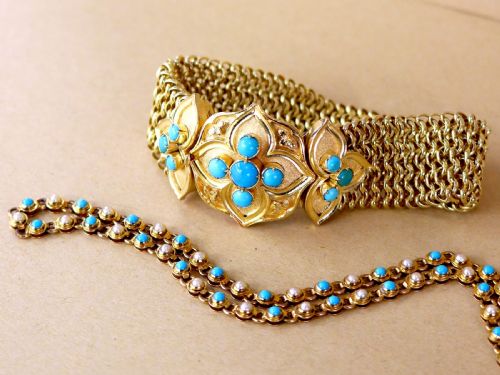 ANTIQUE 180CT TURQUOISE AND 21CT YELLOW GOLD BRACELET CIRCA 1850 - ADDITIONAL PHOTO 4