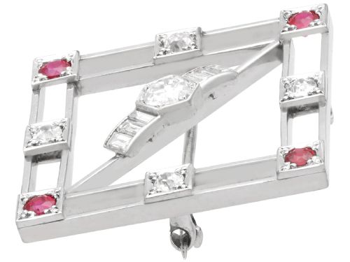 fig 4. Antique Art Deco 0.32ct Ruby and 0.95ct Diamond, 9ct White Gold Brooch Circa 1925
