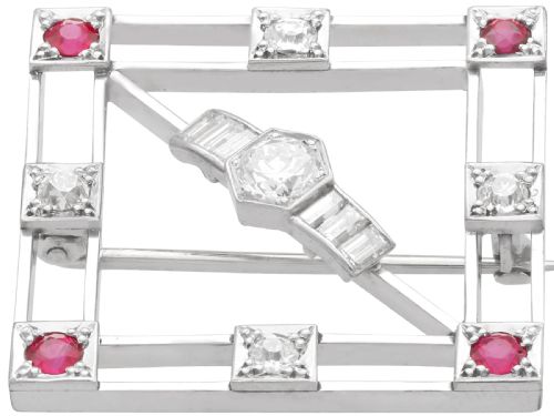 fig 5. Antique Art Deco 0.32ct Ruby and 0.95ct Diamond, 9ct White Gold Brooch Circa 1925