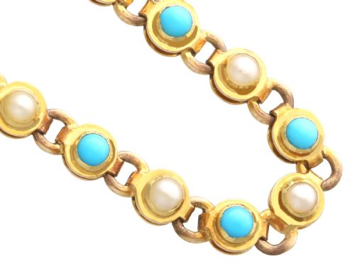 fig 6. Antique 0.90ct Turquoise and Seed Pearl, 15ct Yellow Gold Necklace Circa 1880