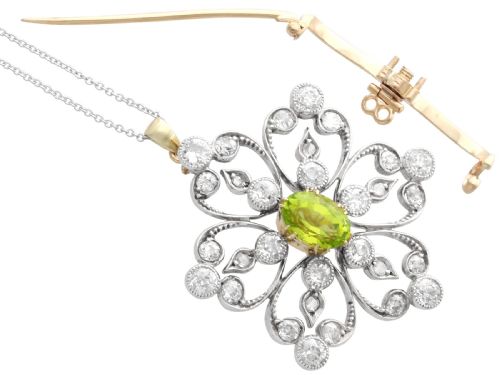 ANTIQUE 125CT PERIDOT AND 195CT DIAMOND 9CT YELLOW GOLD PENDANT BROOCH CIRCA 1890 - ADDITIONAL PHOTO 9