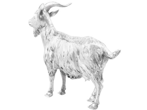 fig 7. An antique German sterling silver sugar box realistically sculpted in the shape of a standing goat with textured fur and curved horns.