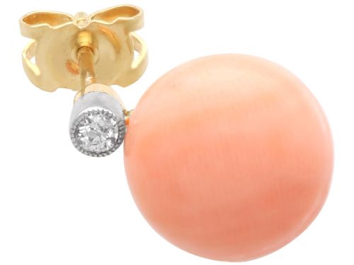 fig 4. Antique 8.20ct Coral and 0.13ct Diamond, 18ct Yellow Gold Earrings Circa 1935