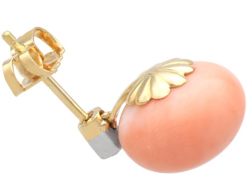 fig 5. Antique 8.20ct Coral and 0.13ct Diamond, 18ct Yellow Gold Earrings Circa 1935