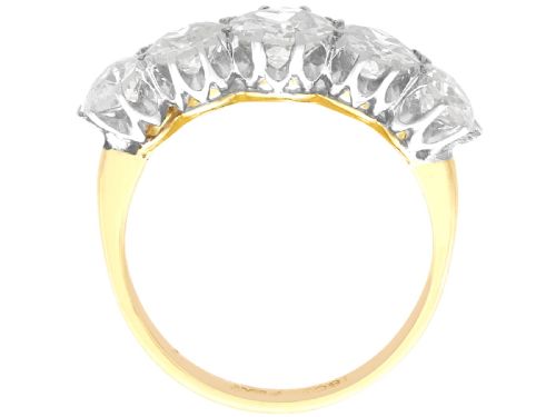 fig 6. An 18ct yellow gold and platinum ring featuring five claw-set round diamonds arranged horizontally in a row.
