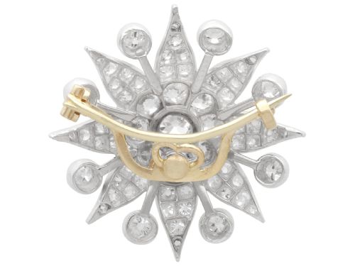 fig 5. An antique Edwardian silver-topped diamond star brooch featuring a central round diamond surrounded by diamond-paved star rays and ball terminals.