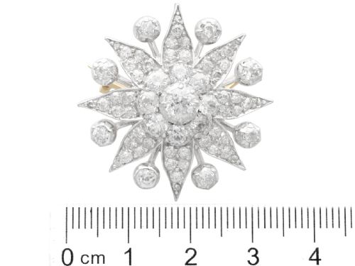 fig 7. An antique Edwardian silver-topped diamond star brooch featuring a central round diamond surrounded by diamond-paved star rays and ball terminals.