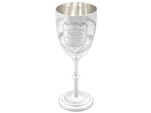 ANTIQUE VICTORIAN STERLING SILVER CRICKET PRESENTATION GOBLET AND TIE PIN SET 1883 - ADDITIONAL PHOTO 2