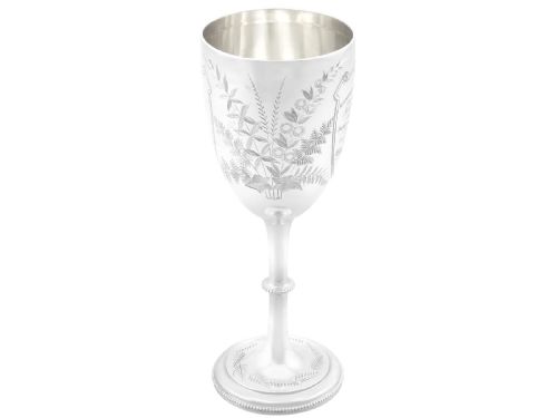 ANTIQUE VICTORIAN STERLING SILVER CRICKET PRESENTATION GOBLET AND TIE PIN SET 1883 - ADDITIONAL PHOTO 3