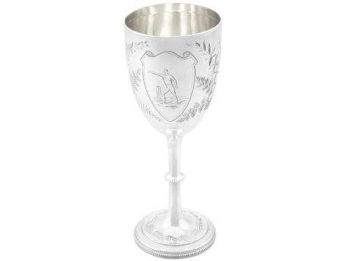 ANTIQUE VICTORIAN STERLING SILVER CRICKET PRESENTATION GOBLET AND TIE PIN SET 1883 - ADDITIONAL PHOTO 4