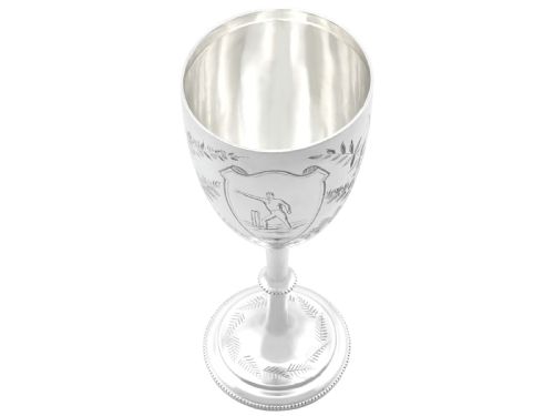 ANTIQUE VICTORIAN STERLING SILVER CRICKET PRESENTATION GOBLET AND TIE PIN SET 1883 - ADDITIONAL PHOTO 5