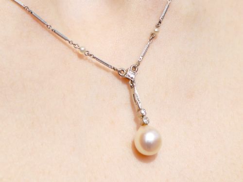 ANTIQUE PEARL AND DIAMOND PLATINUM PENDANT CIRCA 1920 - ADDITIONAL PHOTO 9