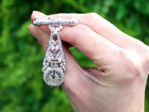 VINTAGE ART DECO 204CT DIAMOND AND PLATINUM LADIES FOB WATCH CIRCA 1940 - ADDITIONAL PHOTO 1
