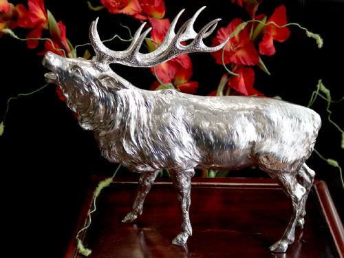 fig 3. Antique Edwardian Sterling Silver Stag Sugar Box