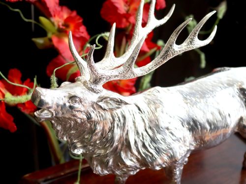 fig 4. Antique Edwardian Sterling Silver Stag Sugar Box