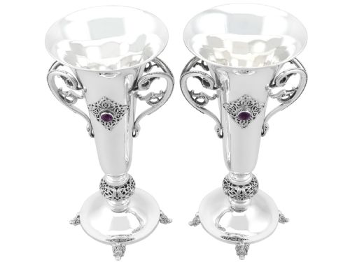 ANTIQUE GEORGE V LINDISFARNE STYLE IRISH STERLING SILVER VASES - ADDITIONAL PHOTO 1