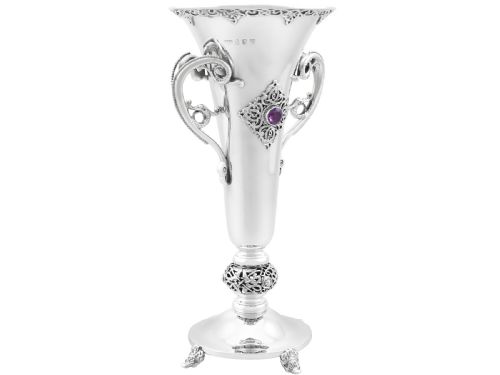 ANTIQUE GEORGE V LINDISFARNE STYLE IRISH STERLING SILVER VASES - ADDITIONAL PHOTO 3