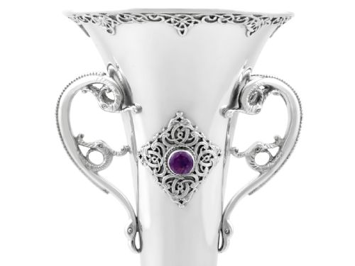 ANTIQUE GEORGE V LINDISFARNE STYLE IRISH STERLING SILVER VASES - ADDITIONAL PHOTO 5