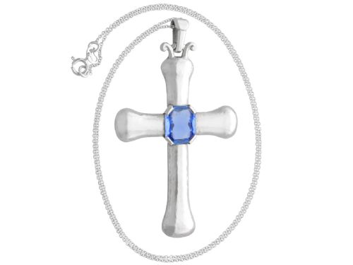 VINTAGE 290CT SAPPHIRE AND PLATINUM CROSS PENDANT CIRCA 1950 - ADDITIONAL PHOTO 4