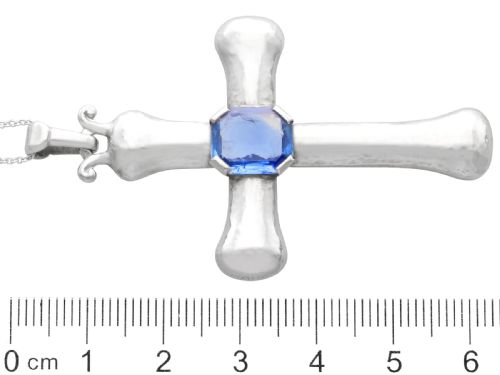 VINTAGE 290CT SAPPHIRE AND PLATINUM CROSS PENDANT CIRCA 1950 - ADDITIONAL PHOTO 7