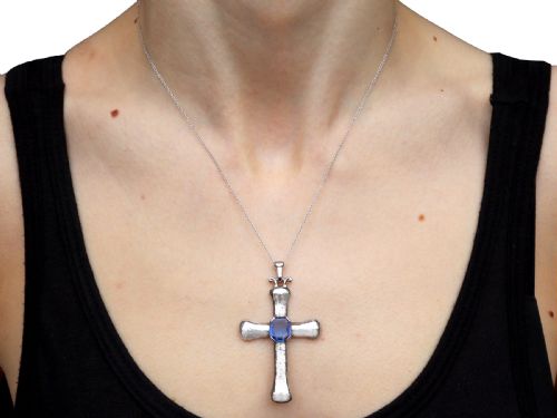VINTAGE 290CT SAPPHIRE AND PLATINUM CROSS PENDANT CIRCA 1950 - ADDITIONAL PHOTO 9