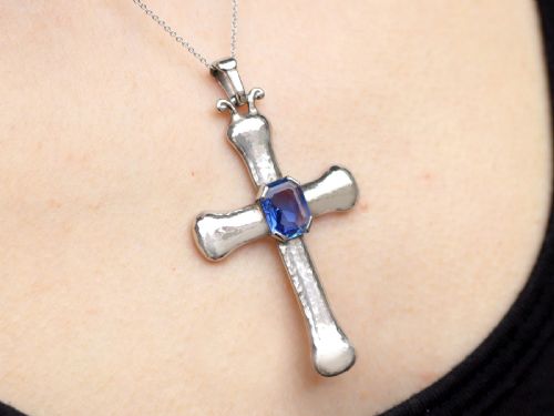VINTAGE 290CT SAPPHIRE AND PLATINUM CROSS PENDANT CIRCA 1950 - ADDITIONAL PHOTO 10