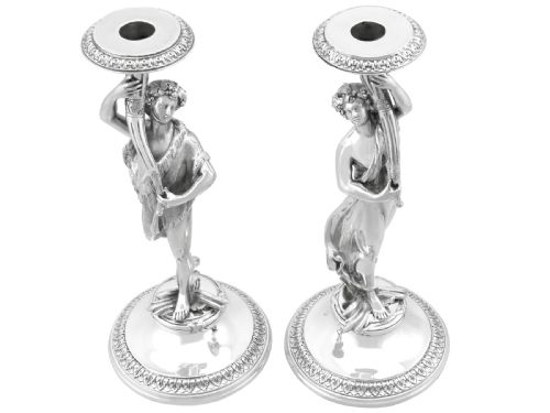 ANTIQUE VICTORIAN STERLING SILVER FIGURAL CANDLESTICKS 1865 - ADDITIONAL PHOTO 3