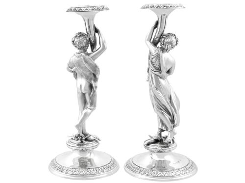 ANTIQUE VICTORIAN STERLING SILVER FIGURAL CANDLESTICKS 1865 - ADDITIONAL PHOTO 4