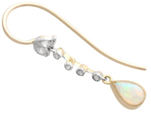 fig 3. Antique 0.75ct White Opal and 0.15ct Diamond, 18ct Yellow Gold Drop Earrings Circa 1900