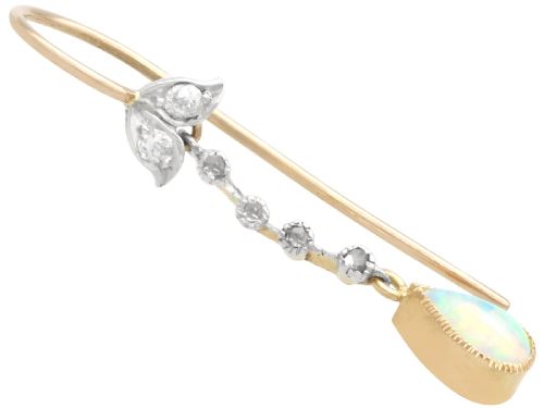 fig 4. Antique 0.75ct White Opal and 0.15ct Diamond, 18ct Yellow Gold Drop Earrings Circa 1900