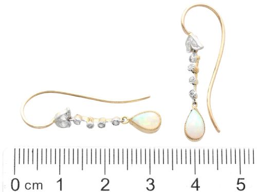 fig 6. Antique 0.75ct White Opal and 0.15ct Diamond, 18ct Yellow Gold Drop Earrings Circa 1900