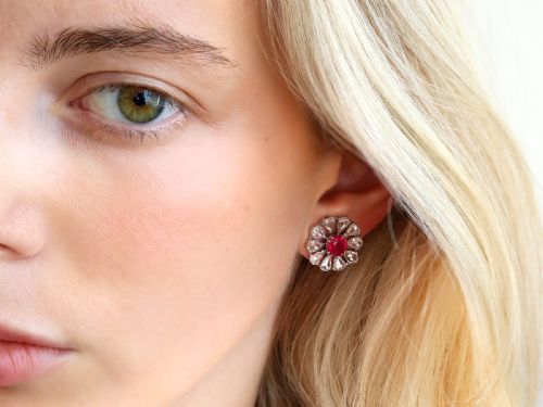 fig 3. Antique 2.10ct Burmese Ruby and 14.12ct Diamond, 18ct White Gold Earrings Circa 1900