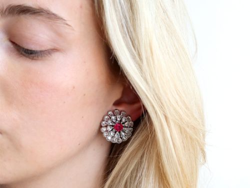 fig 4. Antique 2.10ct Burmese Ruby and 14.12ct Diamond, 18ct White Gold Earrings Circa 1900