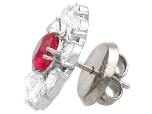 fig 9. Antique 2.10ct Burmese Ruby and 14.12ct Diamond, 18ct White Gold Earrings Circa 1900