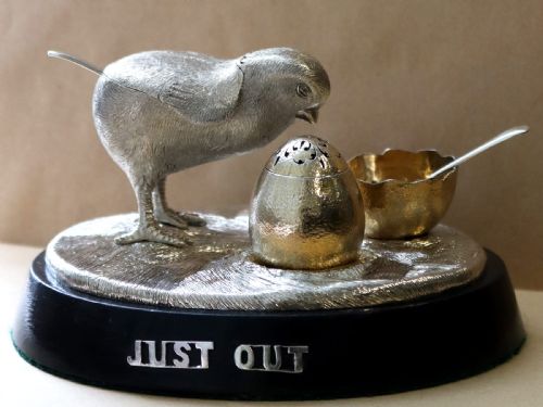 ANTIQUE VICTORIAN STERLING SILVER CHICK CONDIMENT SET - ADDITIONAL PHOTO 2