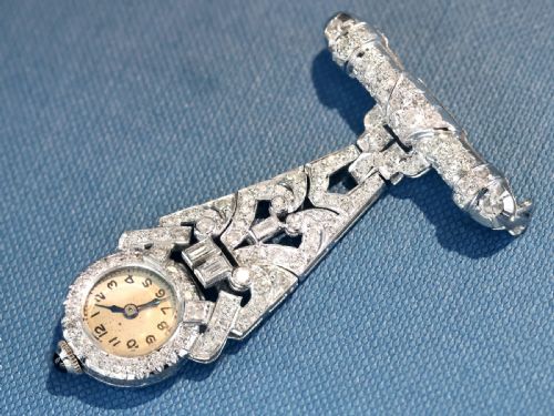 VINTAGE ART DECO 204CT DIAMOND AND PLATINUM LADIES FOB WATCH CIRCA 1940 - ADDITIONAL PHOTO 2