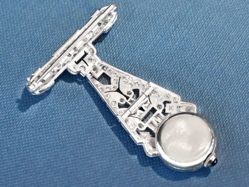 VINTAGE ART DECO 204CT DIAMOND AND PLATINUM LADIES FOB WATCH CIRCA 1940 - ADDITIONAL PHOTO 3