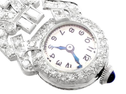 VINTAGE ART DECO 204CT DIAMOND AND PLATINUM LADIES FOB WATCH CIRCA 1940 - ADDITIONAL PHOTO 4