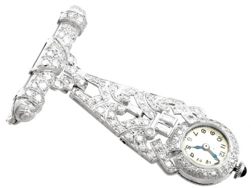 VINTAGE ART DECO 204CT DIAMOND AND PLATINUM LADIES FOB WATCH CIRCA 1940 - ADDITIONAL PHOTO 5