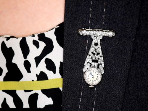 VINTAGE ART DECO 204CT DIAMOND AND PLATINUM LADIES FOB WATCH CIRCA 1940 - ADDITIONAL PHOTO 13
