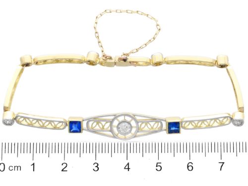 ANTIQUE 142CT SAPPHIRE AND 060CT DIAMOND 18CT YELLOW GOLD BRACELET CIRCA 1925 - ADDITIONAL PHOTO 7