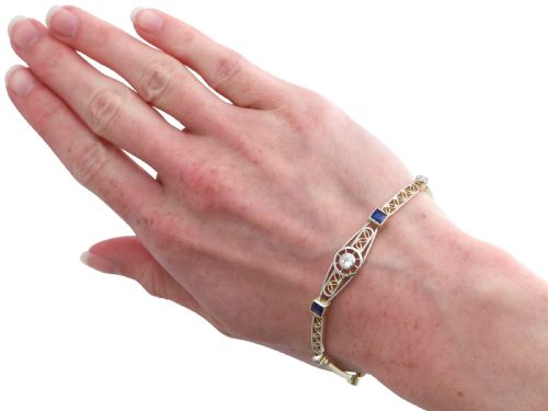 ANTIQUE 142CT SAPPHIRE AND 060CT DIAMOND 18CT YELLOW GOLD BRACELET CIRCA 1925 - ADDITIONAL PHOTO 8