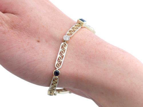 ANTIQUE 142CT SAPPHIRE AND 060CT DIAMOND 18CT YELLOW GOLD BRACELET CIRCA 1925 - ADDITIONAL PHOTO 9