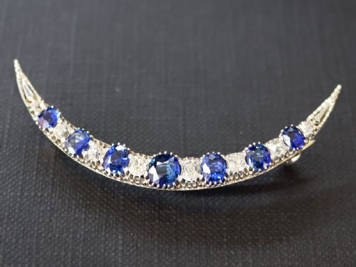 fig 2. Antique 3.50ct Burmese Sapphire, 1.65ct Diamond and 18ct White Gold Crescent Brooch Circa 1890