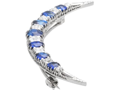 fig 4. Antique 3.50ct Burmese Sapphire, 1.65ct Diamond and 18ct White Gold Crescent Brooch Circa 1890