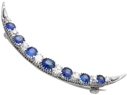 fig 5. Antique 3.50ct Burmese Sapphire, 1.65ct Diamond and 18ct White Gold Crescent Brooch Circa 1890