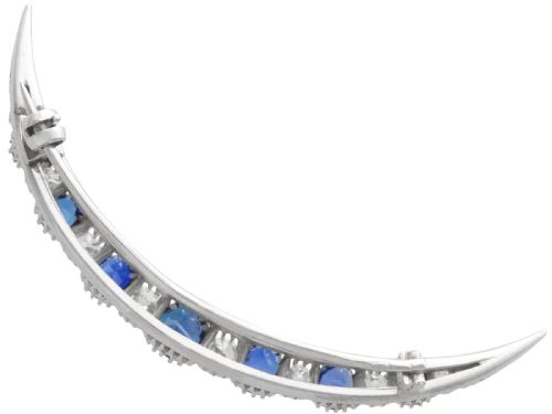 fig 6. Antique 3.50ct Burmese Sapphire, 1.65ct Diamond and 18ct White Gold Crescent Brooch Circa 1890