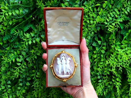 fig 2. Antique Shell and 21ct Yellow Gold Three Graces Cameo Brooch Circa 1880