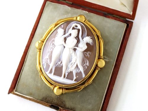 fig 3. Antique Shell and 21ct Yellow Gold Three Graces Cameo Brooch Circa 1880
